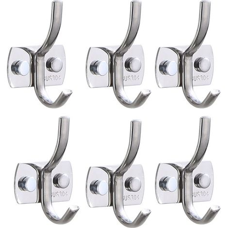 Lot de 6 patères murales robustes en acier inoxydable pour manteaux, serviettes, sacs à dos, chapeaux, clés, pour cuisine, salle de bain, chambre à coucher (1/4)