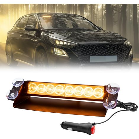 LED Stroboscopique, Feux Stroboscopiques Intérieurs de Pare-Brise 8LED 4 Modes Stroboscope Clignotant Lampe D'urgence avec la ventouse pour 12V Voiture Camion Véhicule (Jaune) (1/5)