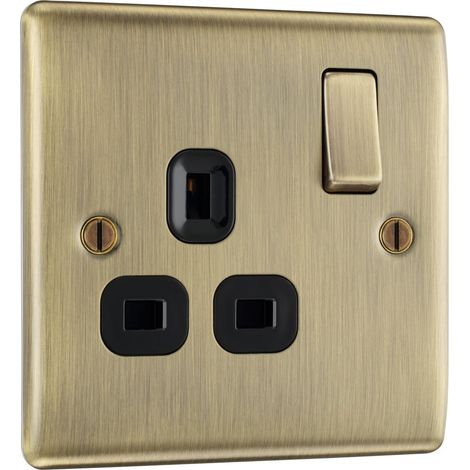 Prise métallique avec Interrupteur Poussoir Simple Noir Mat (1/5)