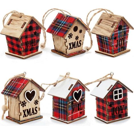 Lot de 6 décorations de Noël magenta, pendentif en bois pour cabane, petit sapin de Noël, moulure décorative pour la maison (1/5)