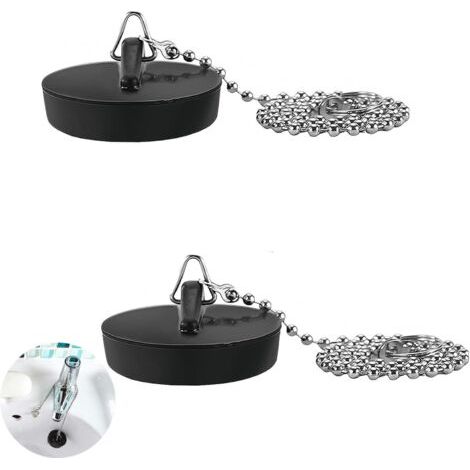 QORVA-Bouchon Baignoire Universel[2 Pièces], Bouchon d'Evier avec 40cm Chaîne à Billes, Bouchon d'Evier Cuisine, pour Évier, Salle de Bain et Cuisine