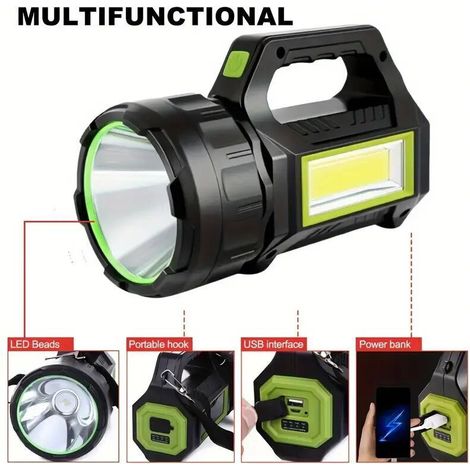 Lampe de poche LED solaire rechargeable par USB de 200 lumens, idéale pour le camping, la randonnée et les situations d'urgence. Indispensable pour le camping. (1/3)