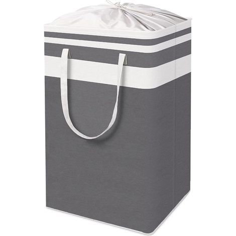 78L Laundry Hamper Canvas Fabric Laundry Hamper Collapsible Storage Bin, Drawstring Laundry Baskets, Collapsible Laundry Bag, Waterproof, Collapsible, Dustproof, 1-Pack Grey/White, ZYL001WG-1 (1/5)