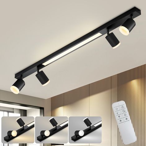 GBLY LED Deckenleuchte Dimmbar Deckenstrahler - Küchenlampe 4 Flammig Schwarz 38W mit Fernbediennung 3000K-6500K Deckenspots Schwenkbar 350° Modern für Wohnzimmer Schlafzimmer Küche Büro