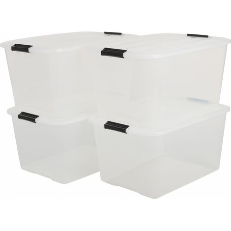 Iris Ohyama Aufbewahrungsbox mit Deckel, 45L, 4er-Set, Transparent, Schnappverschlüsse mit Griffen, Stapelbar, Stark & Langlebig, Für Kleidung, Garage, Zuhause, Büro, Plastikbox, Lagerung TB-45
