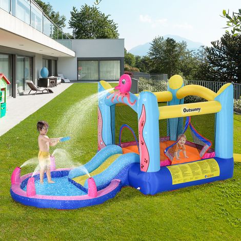 Château gonflable géant pour enfants de 3 à 8 ans avec toboggan, piscine et gonfleur (3,6 x 1,75 x 1,8 m). (1/5)