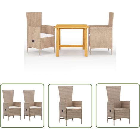 The Living Store 3-tlg. Garten-Essgruppe Beige - Gartentisch - Gartensessel - Rattan Möbel - Outdoor Küche - Gartenmöbeln (1/5)
