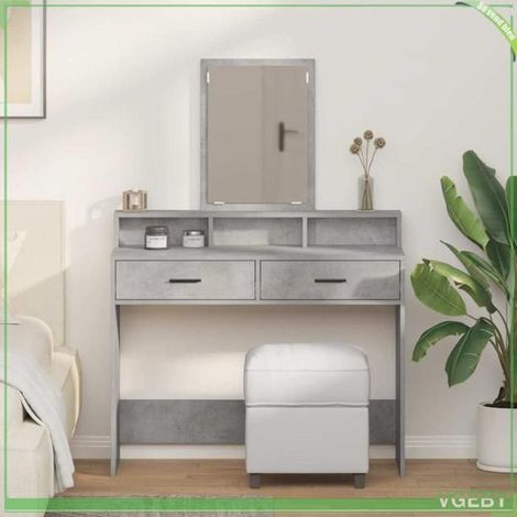 Table de Maquillage - ABI Coiffeuse - Gris béton - Bois d'ingénierie - 100 x 41 x 140 cm (1/5)