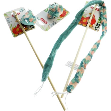 2 canne à pêche et 1 souris tissu feuille vert, jouet pour chat - animallparadise (1/4)