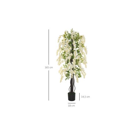 Plante artificielle Glycine blanche de 165 cm en plastique avec pot décoratif lesté en ciment pour salon, terrasse et jardin (1/5)