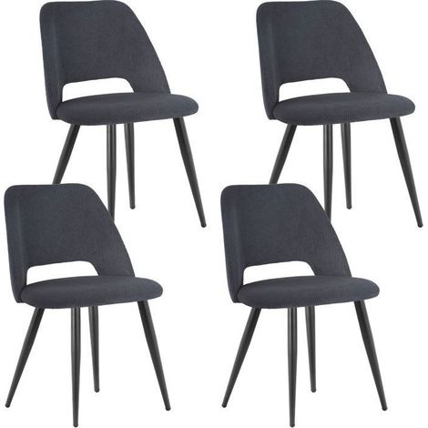 Chaise salle à manger - WAFTING - Lot de 4 - Velours rembourrée - Pieds métal - Noir (1/5)