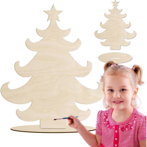 Sapin de Noël en bois sur un support de tableau, figurine, décoration de Noël (1/5)