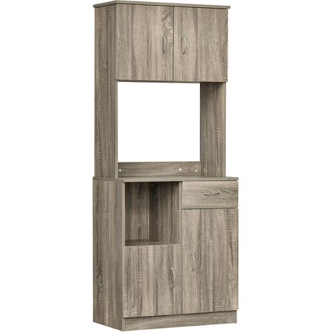 Credenza Moderna per Cucina o Sala da Pranzo, Mobile Buffet con Armadietti e Cassetti in Legno, Grigio, 71x41x178cm