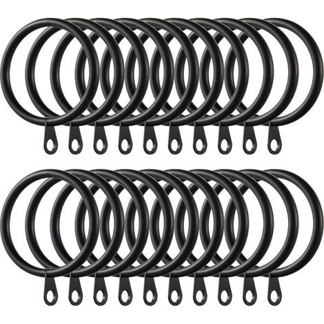 60pcs Curtain Rings Hanging Rings with Fixed Eye Curtain Hooks for Curtains and Rods, 38mm Inner Diameter (Black) (1/5)
