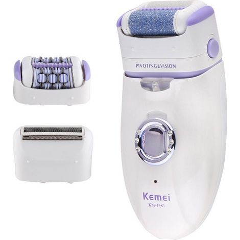 Épilateur, rasoir et soin des pieds 3 en 1 Kemei KM-1981 Blanc-AquaForge