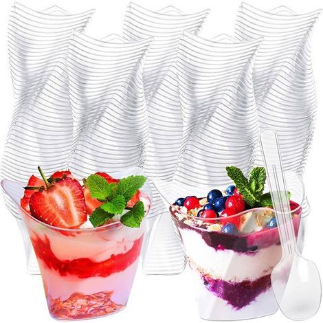Ecleanfy - 50 mini verrines à dessert, grandes verrines en plastique spiralées de 120 ml, réutilisables,Cuillère non incluse (1/5)