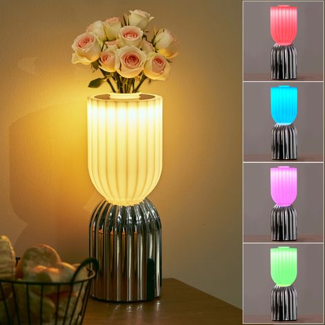 DILUMEN LED Nachttischlampe Kabellose,Akku Tischlampe,Wiederaufladbar Warme Lichtfarbe 2700K+RGB Tischleuchte mit USB-C,Dimmbare Tischleuchte für Wohnzimmer Balkon Garten Terrasse IP54,Chrome (1/5)