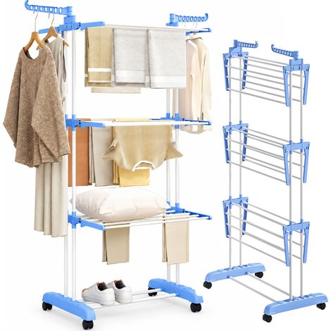 Optimisez le séchage de votre linge avec cet étendoir vertical pliable, conçu pour offrir une grande capacité même dans les petits espaces. Grâce à sa capacité de charge de 70 kg (1/5)