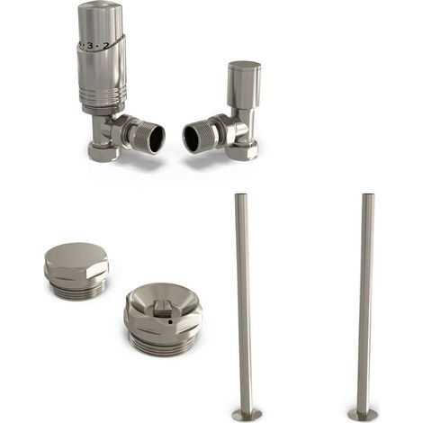Talus Bold - Silver Nickel Thermostatic Radiator Valve & Installation Kit Angled 15mm (130mm version) (1/4)