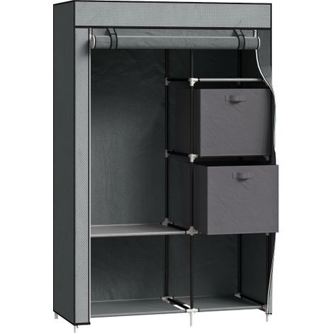 Armoire plissée à tiroirs et porte-linges, gris foncé avec fermeture éclair en tissu non teinté, pour un rangement compact et économique. (1/5)