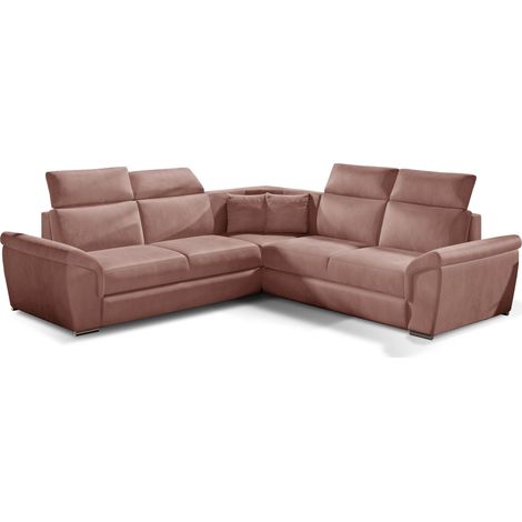 Canapé d’angle réversible convertible NEO en velours avec pieds en acier chromé – 266cm-Vieux rose (1/5)