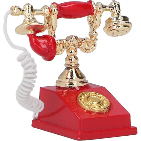 Téléphone miniature vintage européen pour maison de poupée 1:12, modèle rétro décoratif rouge (1/5)