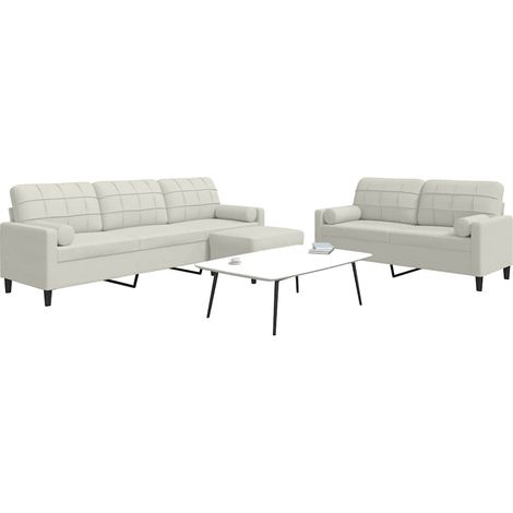 3-tlg. Sofagarnitur mit Kissen und Nackenrollen Creme Samt (1/5)
