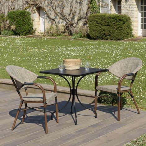 VIANNEY - Ensemble de jardin -table 70x70cm et 2 chaises grises (1/5)