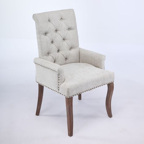 Chaise de salle à manger d’appoint capitonnée en tissu chenille, pieds courbés en bois massif, élégante chaise de salle à manger à accoudoirs style club pour salle à manger et cuisine, lot d’une pièce (1/5)