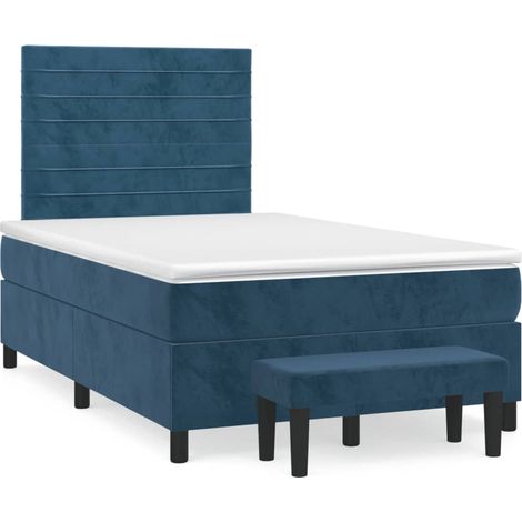Cama box spring con colchón terciopelo azul oscuro 120x190 cm (1/5)