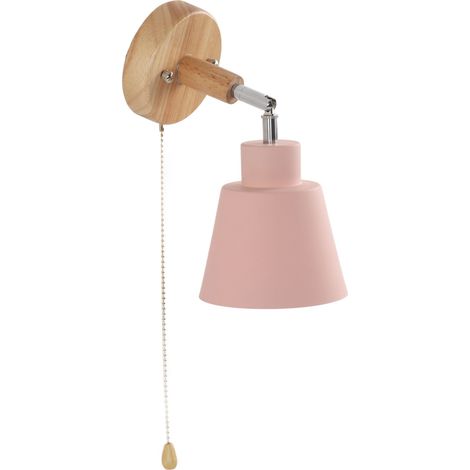 Applique murale Macaron, abat-jour rose, base en bois, gain de place, idéale pour le salon, la chambre ou le bureau (100-240 V). (1/5)