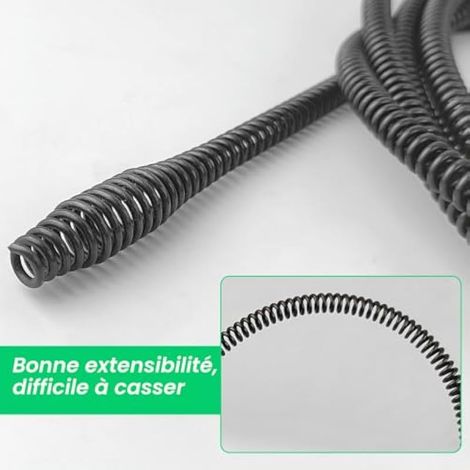 5m Furet Déboucheur Canalisation avec Connecteur pour Perceuse, Tarière à Ressort Flexible pour Débouchage évier et Nettoyeur Gouttière, Débouchage de Vidange pour Cuisine & Salle, Acier au Manganèse (1/3)
