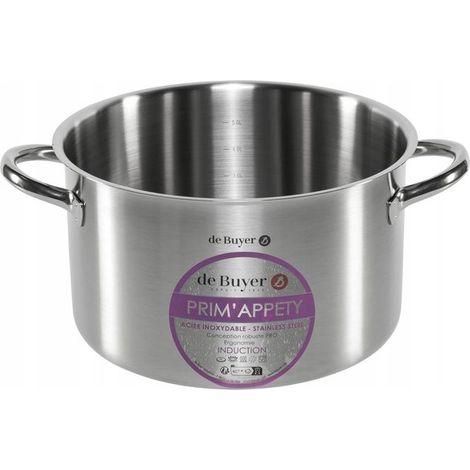 De Buyer DB3507-20 Prim'appety Garnek Tradycyjny 5.5 L Stal Nierdzewna Kompatybilny z Kuchenkami Indukcyjnymi kolor Srebrny