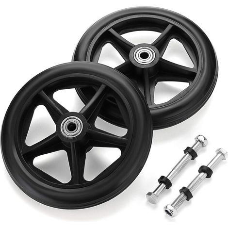 Lot de 2 roues en caoutchouc (15,2 cm) de rechange pour fauteuils roulants, déambulateurs et rollators  roues antidérapantes  roues universelles pour fauteuils roulants  noires (1/5)