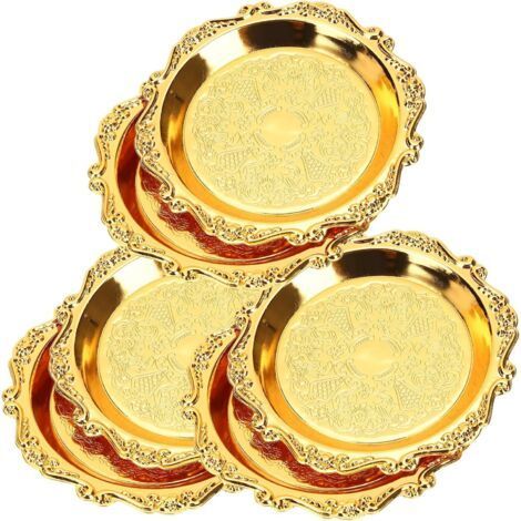 Ensemble de 6 plateaux de service ronds vintage en métal – plateaux de service – amuse-gueules – bonbons – noix – mini-hors-d'œuvre – 10 cm – pour les réceptions à la maison (doré) (1/5)