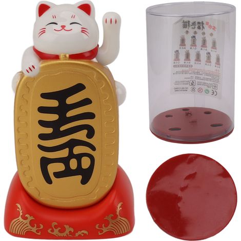Desktop Solar Power Fortune Cat Ornament Waving Arm Fortune Cat Ornament Solar Panel Lucky Cat Decoration Ten Million Taels White (1/5)