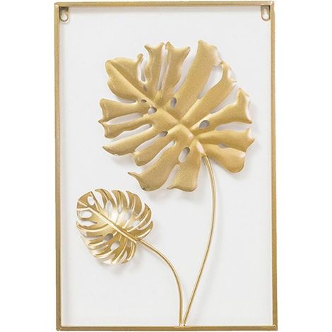 Décoration murale dorée en métal à suspendre, sculpture murale 3D en forme de tortue dorée à double feuille pour salon, chambre à coucher, bureau, décoration moderne, 60 x 40 cm (1/4)