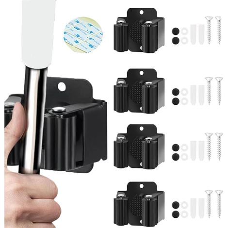 Set mit 4 selbstklebenden, wandmontierten Besen- und Mopphaltern aus robustem Edelstahl, inklusive Schrauben. Wandorganizer für Garten- und Outdoor-Geräte. 4,6552 cm (1/5)