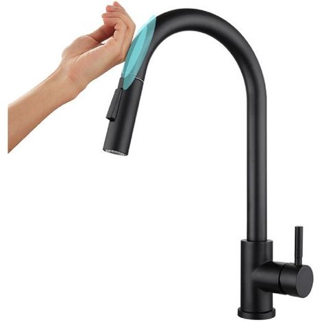 Mitigeur de cuisine noir mat – Bec rétractable – Commande tactile – Design contemporain (1/5)