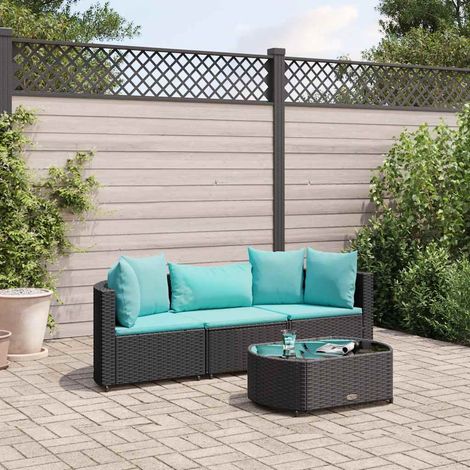 4-tlg. Garten-Sofagarnitur mit Kissen Schwarz Poly Rattan (1/5)