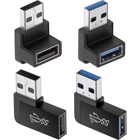 Lot de 4 adaptateurs USB 3.0 : connecteurs mâles et femelles, coudés verticalement (haut et bas) et horizontalement (gauche et droite). (1/5)
