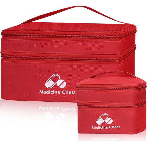 Trousse de Secours, 2PCS Trousse à Pharmacie de Voyage, Grande Capacité pour Médicaments, Sac de Rangement en Tissu Oxford Imperméable pour Domicile Randonnée Camping, Rouge (1/5)