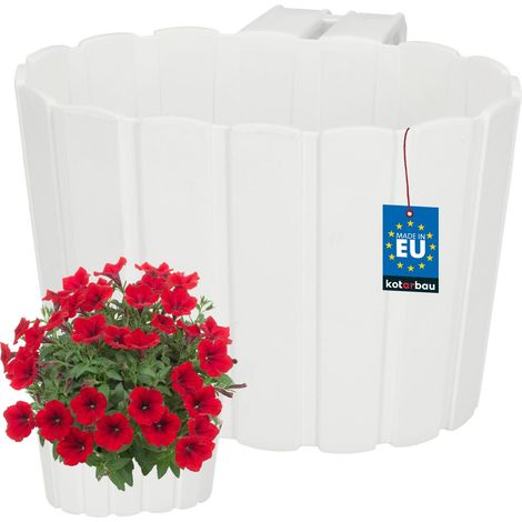 Maceta individual para balcón KOTARBAU® para barandilla con soporte para colgar, blanco rústico, 200 mm