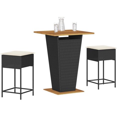 3-tlg. Gartenbar-Set mit Kissen Schwarz Poly Rattan (1/5)