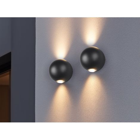 2er Set LED Außenwandleuchten Up and Down, Kugel in Schwarz Ø 10cm (1/5)