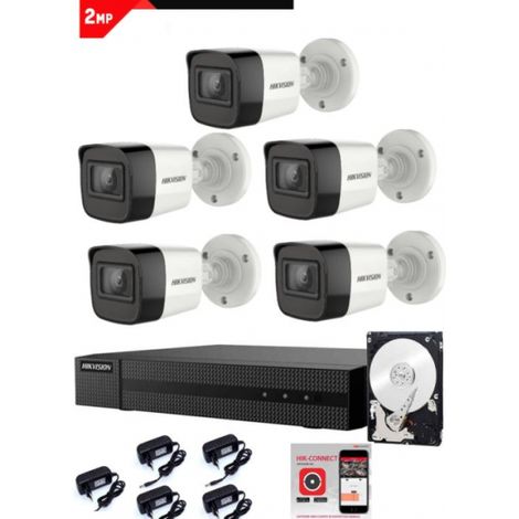 Kit Videosorveglianza Hikvision DVR 8 canali 5 telecamere bullet 2 megapixel hdd 500gB