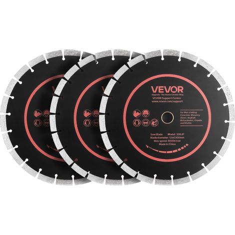 VEVOR Disco de Corte de Diamante 306 mm, Juego de 3 Piezas, Disco para Rozadora de Pared con Segmentos 2 mm, Eje 25,4 mm, Núcleo de acero 65Mn para Ladrillo Hormigón Mampostería Cableado y Tuberías (1/5)