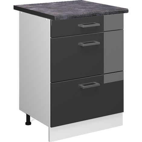 Meuble cuisine R-Line, Anthracite Haute brillance, 60 cm avec tiroirs, PT Anthracite, Vicco