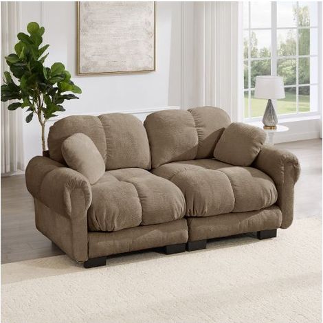 Petit Canapé 150x88x90cm Tissu Chenille Doux et Très Confortable - Canapé 2 Places - Marron, Ergonomique, Coussins Épais, pour Salon (1/5)