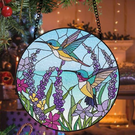 Vitrail colibri attrape-soleil 16 cm décoration fenêtre suspension raffinée cadeau grand-mère (1/5)